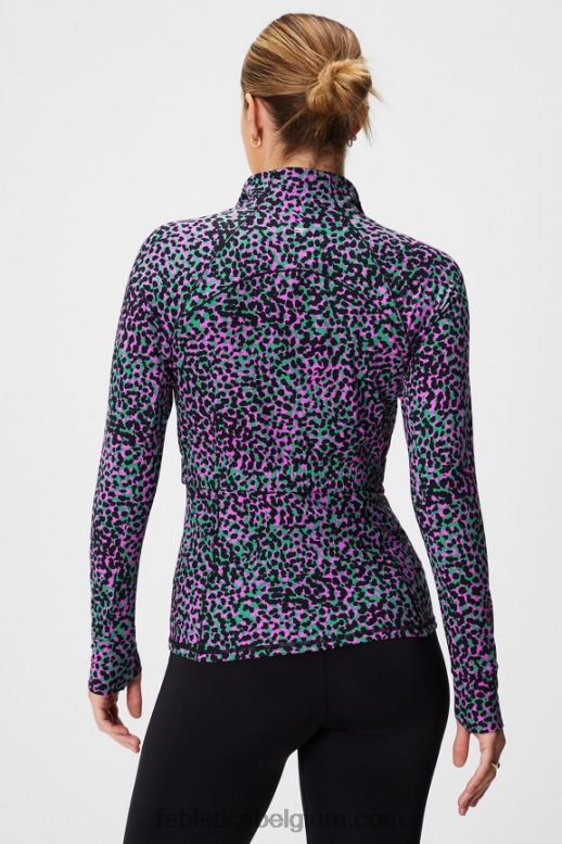 grasgroene safariplekken vrouwen drie-eenheid performance jack Fabletics LH20J2569