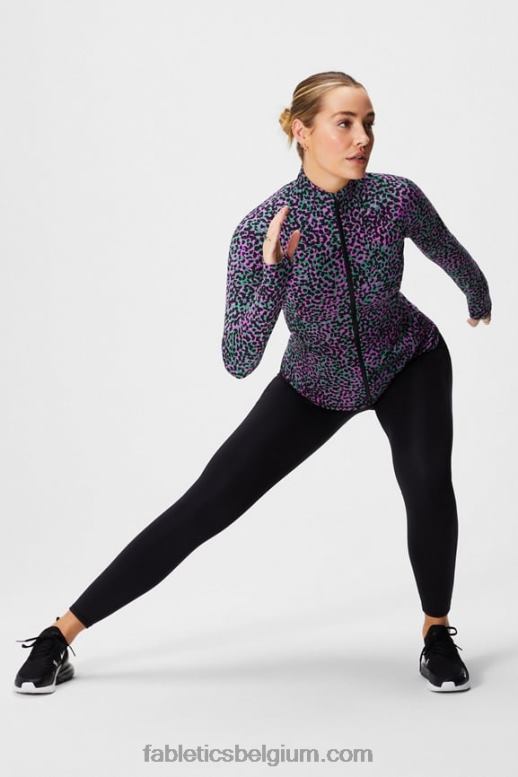 grasgroene safariplekken vrouwen drie-eenheid performance jack Fabletics LH20J2569