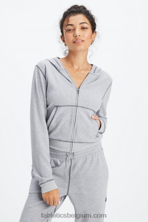 klassiek grijs heide/tin vrouwen wafel hoodie met rits Fabletics LH20J2496