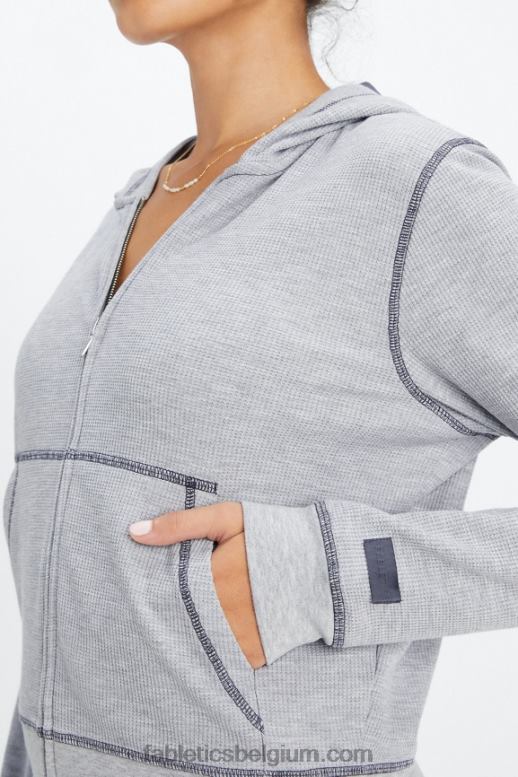 klassiek grijs heide/tin vrouwen wafel hoodie met rits Fabletics LH20J2496