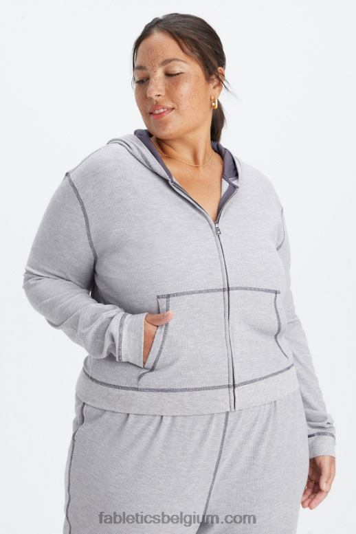 klassiek grijs heide/tin vrouwen wafel hoodie met rits Fabletics LH20J2497