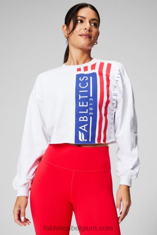 klassiek wit/grafisch vrouwen bijgesneden ronde hals Fabletics LH20J2433