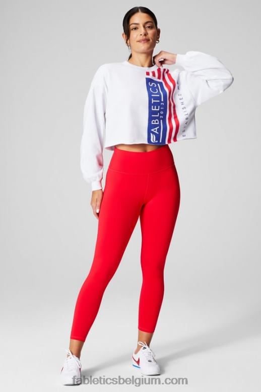 klassiek wit/grafisch vrouwen bijgesneden ronde hals Fabletics LH20J2433