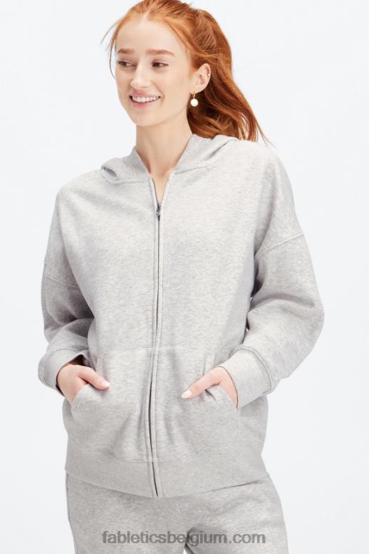 lichtgrijze heide vrouwen go-to hoodie met volledige rits Fabletics LH20J2660