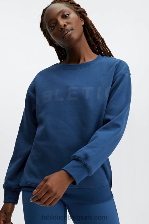 marineblauw pioen/vervaagd denim vrouwen ecologisch sweatshirt met ronde hals Fabletics LH20J2479
