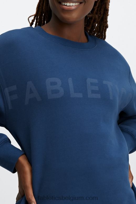 marineblauw pioen/vervaagd denim vrouwen ecologisch sweatshirt met ronde hals Fabletics LH20J2479