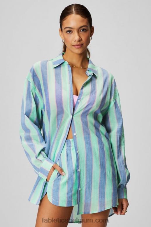 resort streep vrouwen oversized overhemd van katoenvoile Fabletics LH20J2585