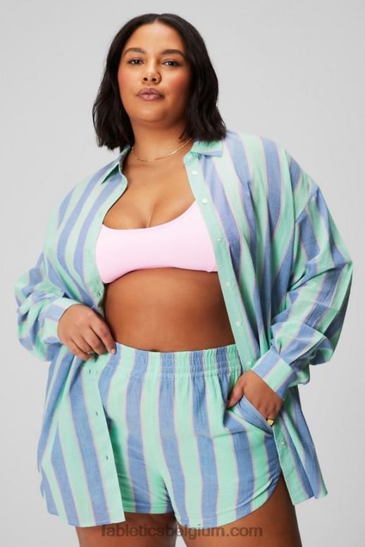 resort streep vrouwen oversized overhemd van katoenvoile Fabletics LH20J2586