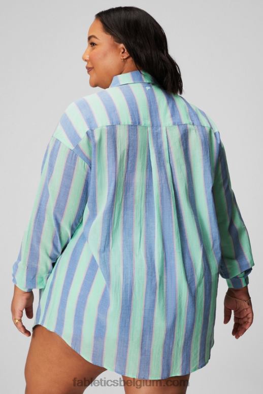 resort streep vrouwen oversized overhemd van katoenvoile Fabletics LH20J2586