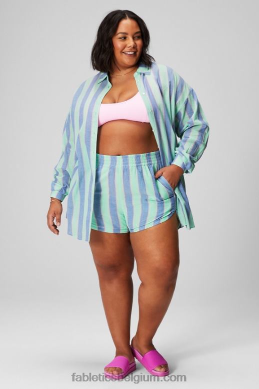resort streep vrouwen oversized overhemd van katoenvoile Fabletics LH20J2586