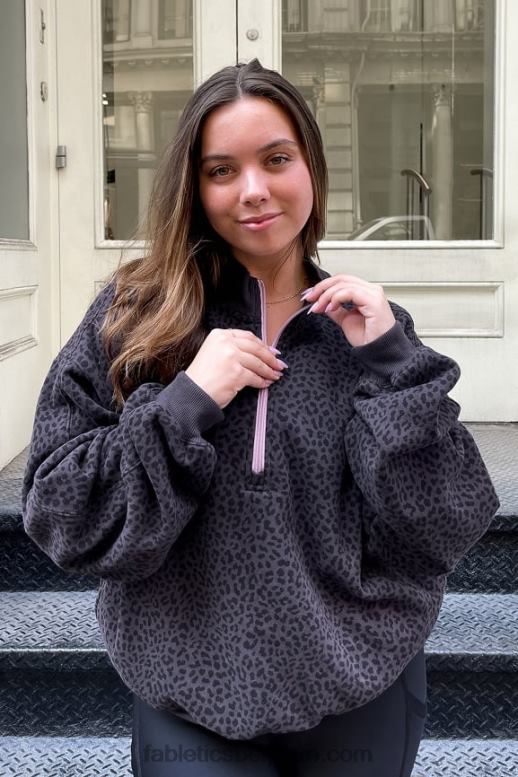 tin tweekleurig luipaard/orchidee vrouwen forever fleece sweatshirt met 1/2 rits Fabletics LH20J2498