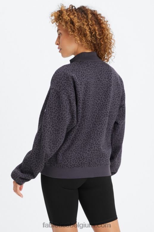 tin tweekleurig luipaard/orchidee vrouwen forever fleece sweatshirt met 1/2 rits Fabletics LH20J2498