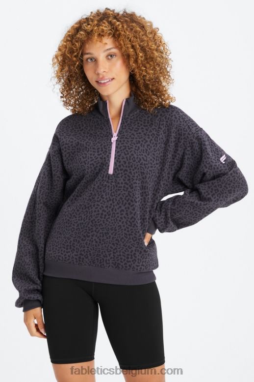 tin tweekleurig luipaard/orchidee vrouwen forever fleece sweatshirt met 1/2 rits Fabletics LH20J2498