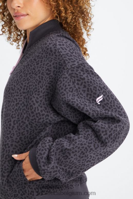 tin tweekleurig luipaard/orchidee vrouwen forever fleece sweatshirt met 1/2 rits Fabletics LH20J2498