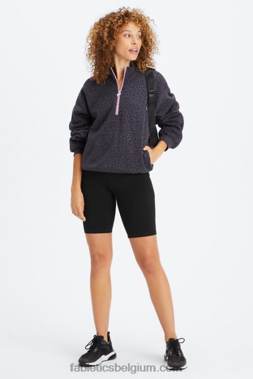 tin tweekleurig luipaard/orchidee vrouwen forever fleece sweatshirt met 1/2 rits Fabletics LH20J2498