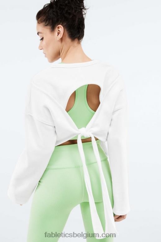 zacht wit vrouwen Skye gestrikte open rug pullover met lange mouwen Fabletics LH20J2525