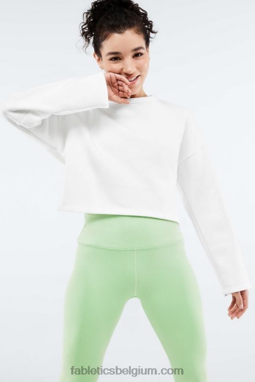 zacht wit vrouwen Skye gestrikte open rug pullover met lange mouwen Fabletics LH20J2525