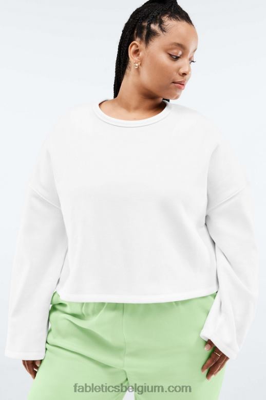 zacht wit vrouwen Skye gestrikte open rug pullover met lange mouwen Fabletics LH20J2526