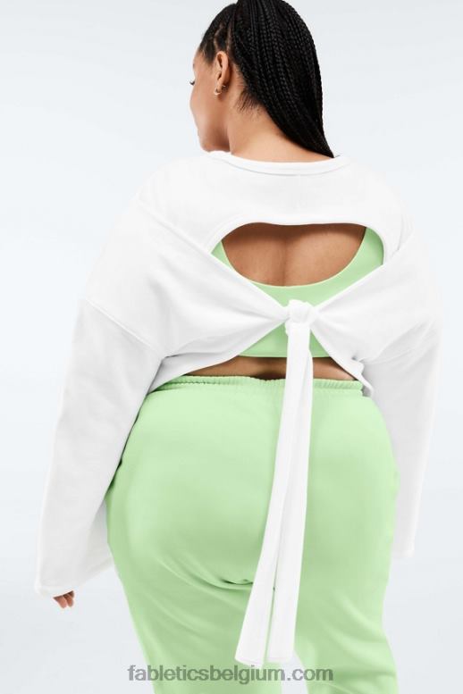 zacht wit vrouwen Skye gestrikte open rug pullover met lange mouwen Fabletics LH20J2526