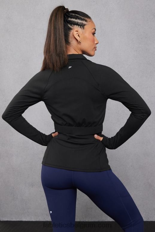 zwart vrouwen drie-eenheid performance jack Fabletics LH20J2570