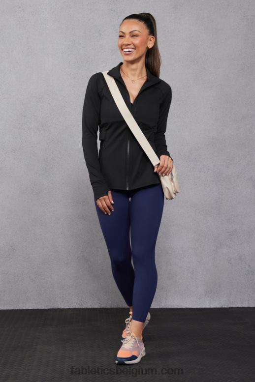 zwart vrouwen drie-eenheid performance jack Fabletics LH20J2570