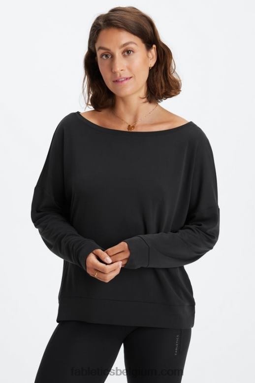 zwart vrouwen eco slank gebreide trui met boothals Fabletics LH20J2436