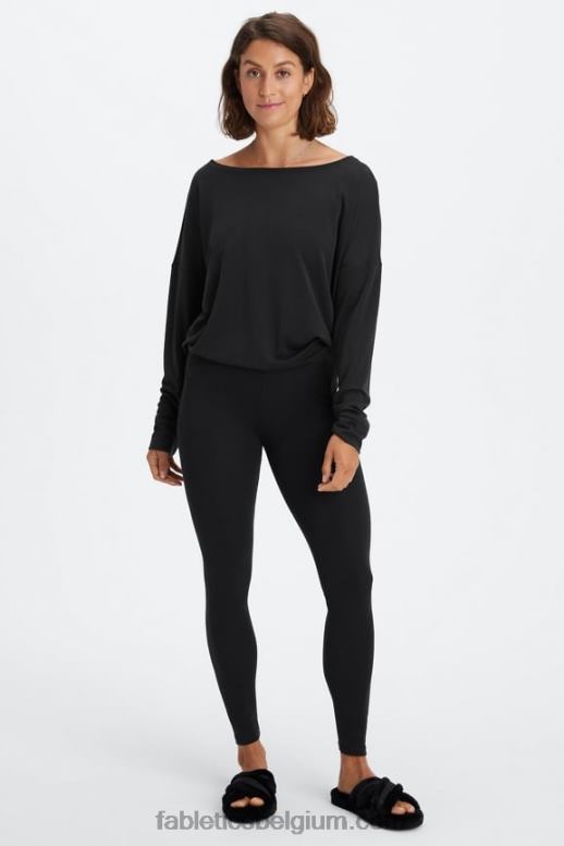 zwart vrouwen eco slank gebreide trui met boothals Fabletics LH20J2436