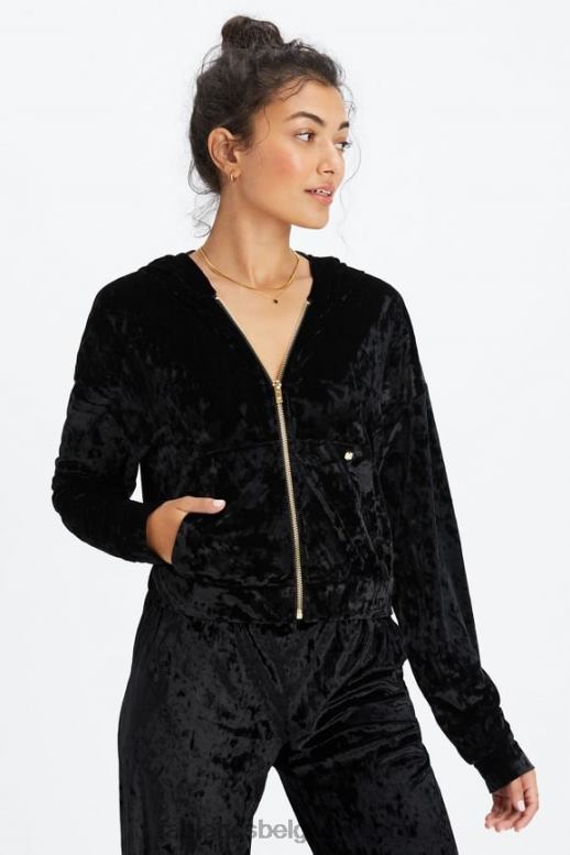 zwart vrouwen hoodie van geplet velours met rits Fabletics LH20J2484