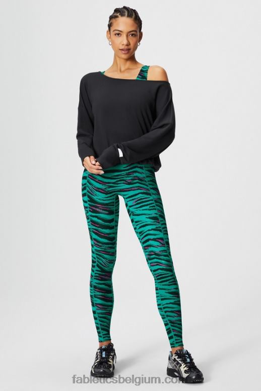 zwart vrouwen luxe badstof off-shoulder pullover Fabletics LH20J2423