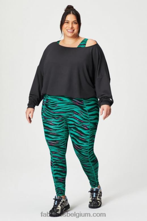 zwart vrouwen luxe badstof off-shoulder pullover Fabletics LH20J2424