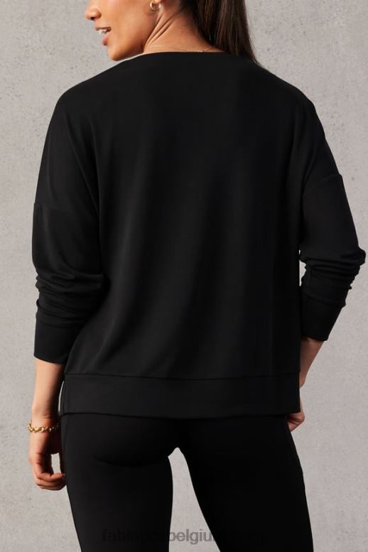 zwart vrouwen luxe cinched pullover Fabletics LH20J2425
