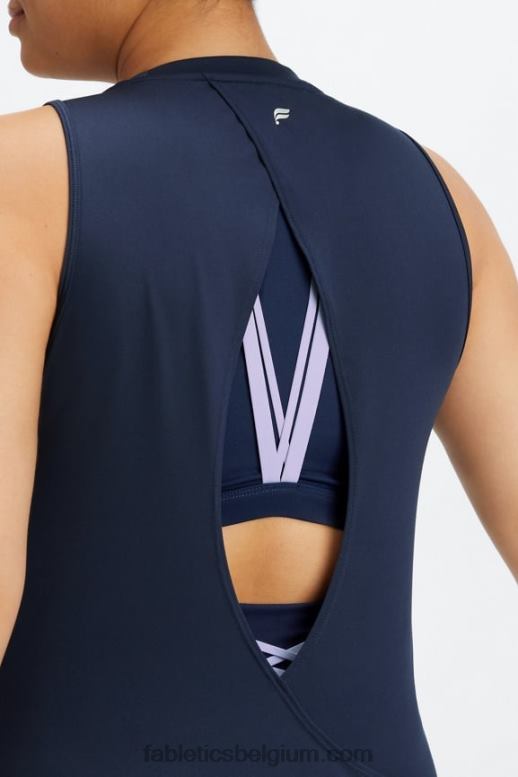 diepe marine vrouwen dry-flex tank met open achterkant Fabletics LH20J2123
