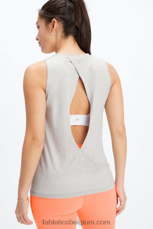 lichtgrijze heide vrouwen dry-flex tank met open achterkant Fabletics LH20J2126