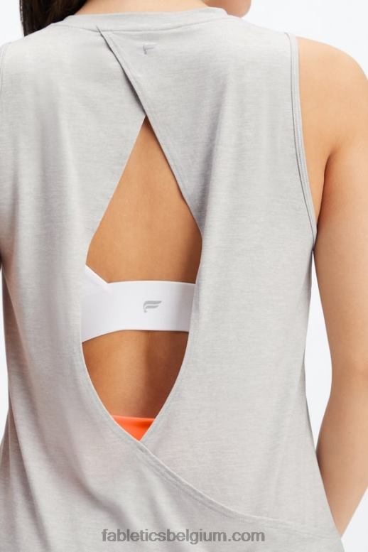 lichtgrijze heide vrouwen dry-flex tank met open achterkant Fabletics LH20J2126