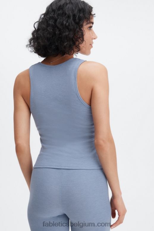 vervaagde denim vrouwen restoregebreide geribbelde tanktop Fabletics LH20J2272