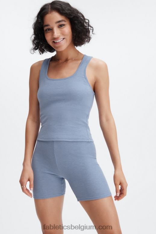 vervaagde denim vrouwen restoregebreide geribbelde tanktop Fabletics LH20J2272