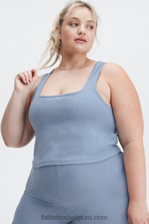 vervaagde denim vrouwen restoregebreide geribbelde tanktop Fabletics LH20J2273
