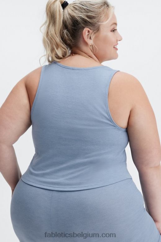 vervaagde denim vrouwen restoregebreide geribbelde tanktop Fabletics LH20J2273