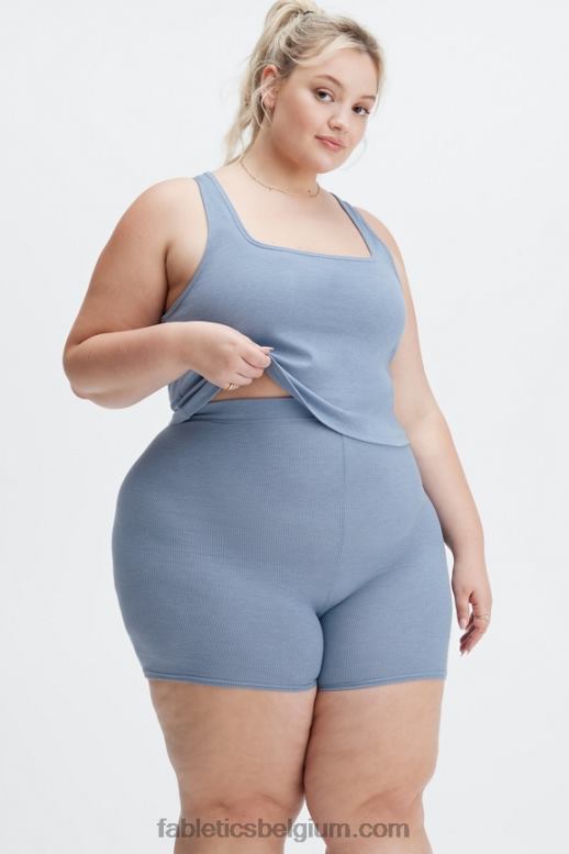 vervaagde denim vrouwen restoregebreide geribbelde tanktop Fabletics LH20J2273