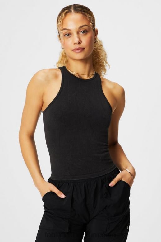 wijnoogst zwart vrouwen naadloze tanktop met hoge hals Fabletics LH20J2153