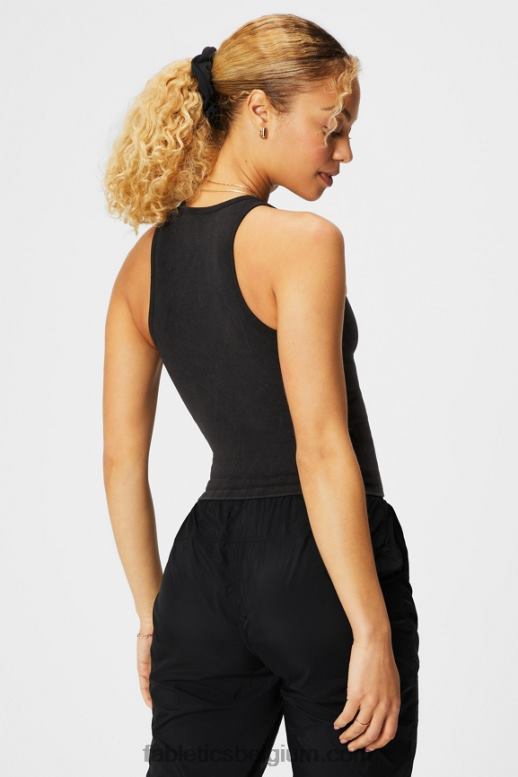 wijnoogst zwart vrouwen naadloze tanktop met hoge hals Fabletics LH20J2153