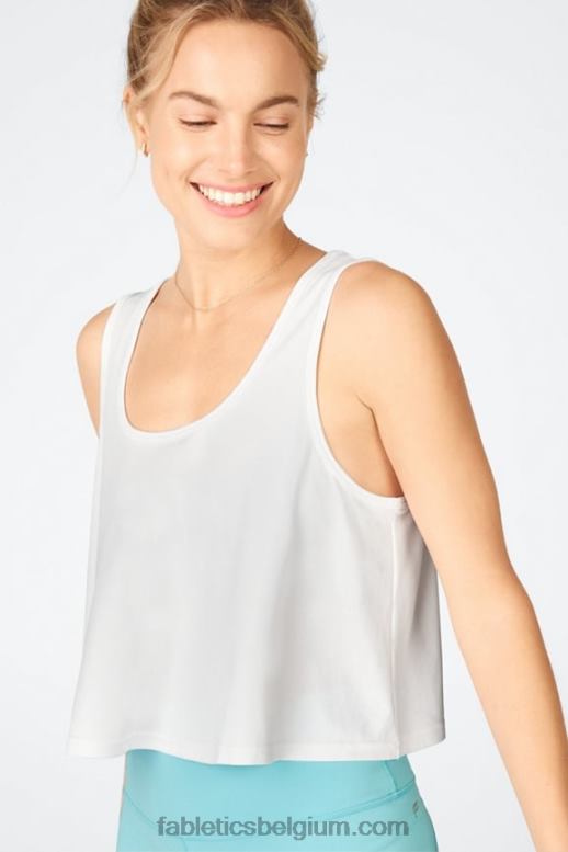 wit vrouwen gestroomlijnde cropped swing tanktop Fabletics LH20J2314