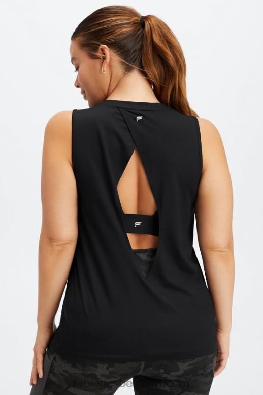 zwart vrouwen dry-flex tank met open achterkant Fabletics LH20J2119