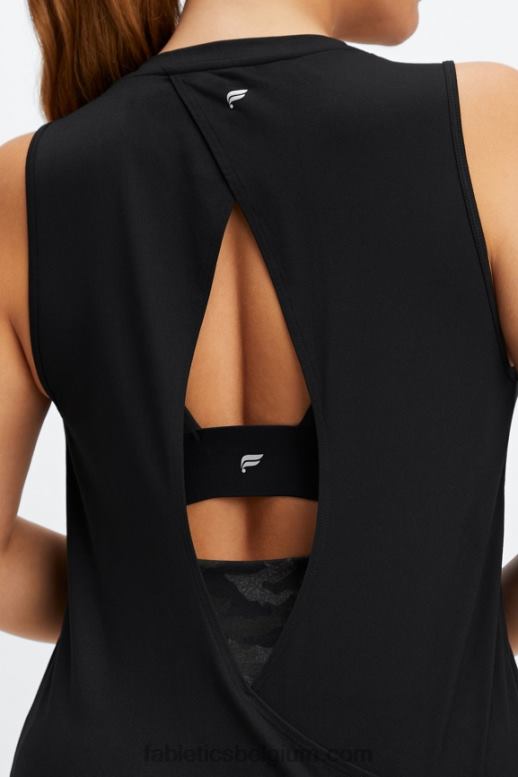 zwart vrouwen dry-flex tank met open achterkant Fabletics LH20J2119