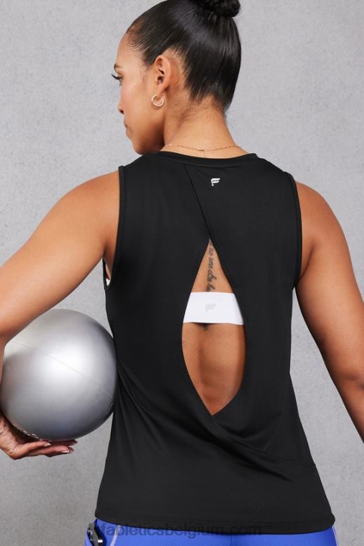 zwart vrouwen dry-flex tank met open achterkant Fabletics LH20J2119