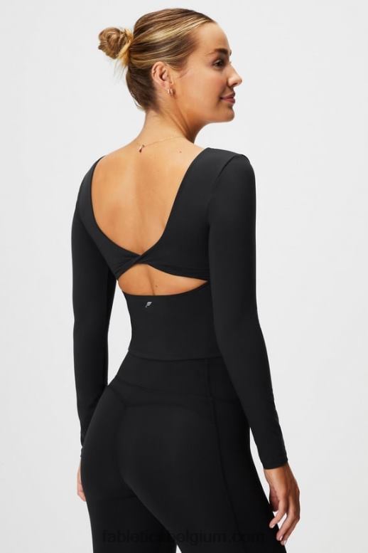 zwart vrouwen oasis twist ingebouwde bh met lange mouwen Fabletics LH20J2197