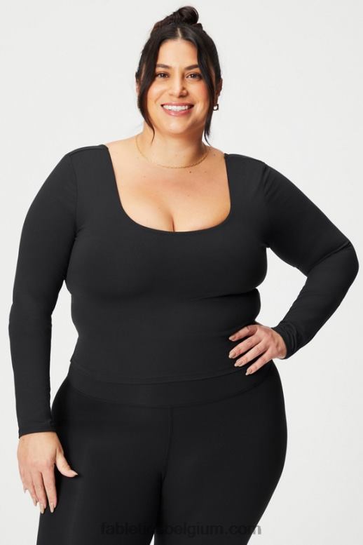 zwart vrouwen oasis twist ingebouwde bh met lange mouwen Fabletics LH20J2198
