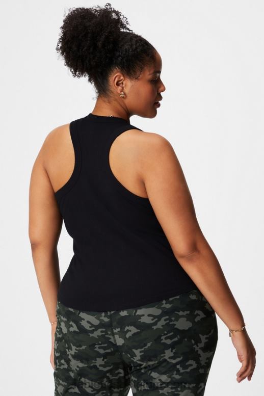 zwart vrouwen tanktop met hoge hals Fabletics LH20J2146