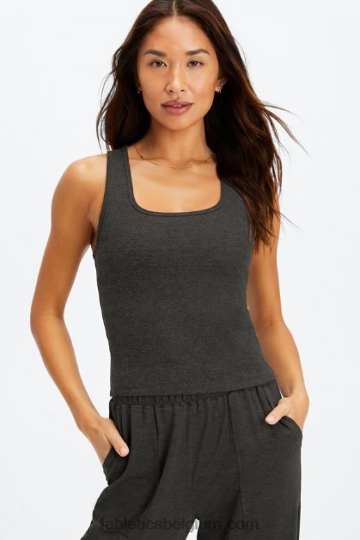 zwarte heide vrouwen restoregebreide geribbelde tanktop Fabletics LH20J2269